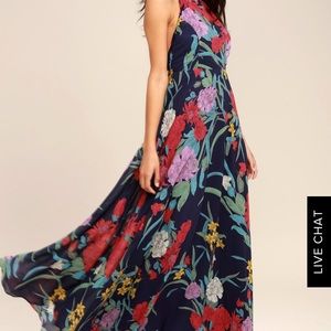 Lulus A Dream Realized Navy Blue Floral Print Maxi
